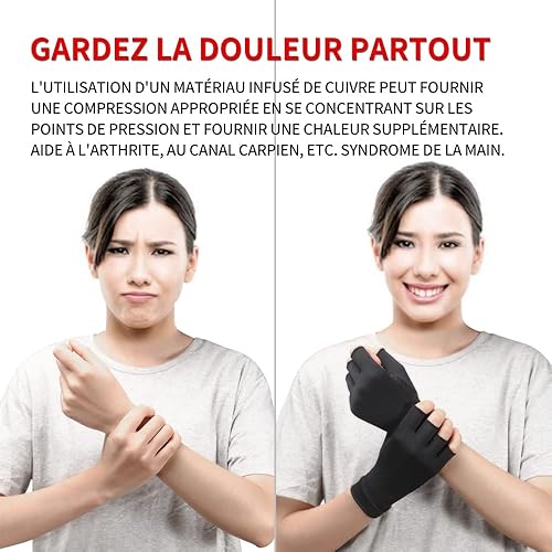 Miniatura 4 de Guantes de compresión de cobre para artritis, los mejores guantes con infusión de cobre para mujeres y hombres, guantes de artritis sin dedos,