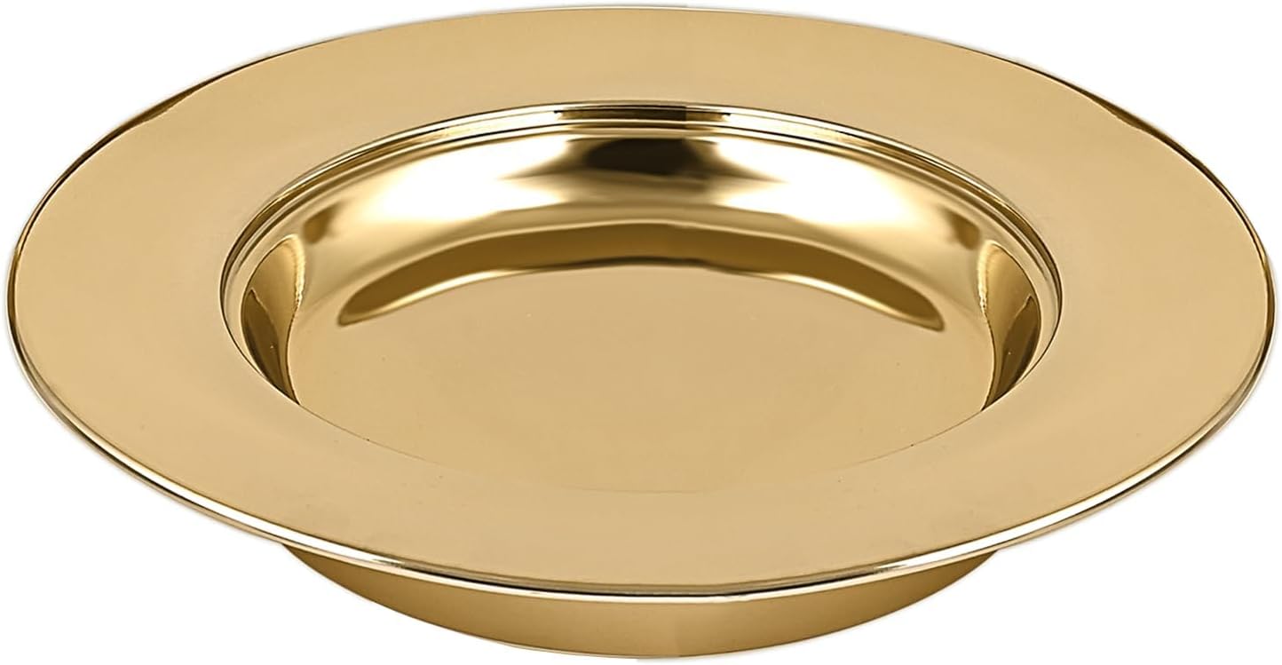 Communion Ware | Stainless Steel Communion Gold Bread Plate for Churches | Holy Stackable Communions Bread and wafers Serving Plate | Communions Supplies – Shiny Gold Finish
