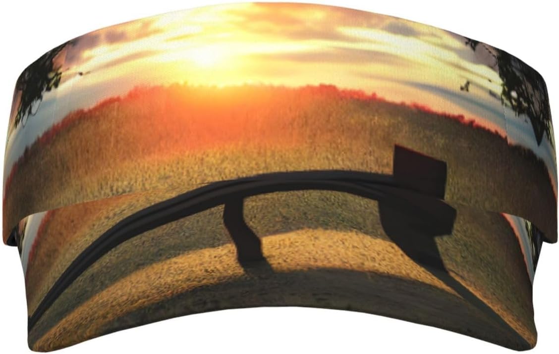 Lonely Bench Sunset Print Sport Sun Visor Hats Adjustable Empty Top Baseball Cap Ball Caps Sun Hat for Women and Men Black