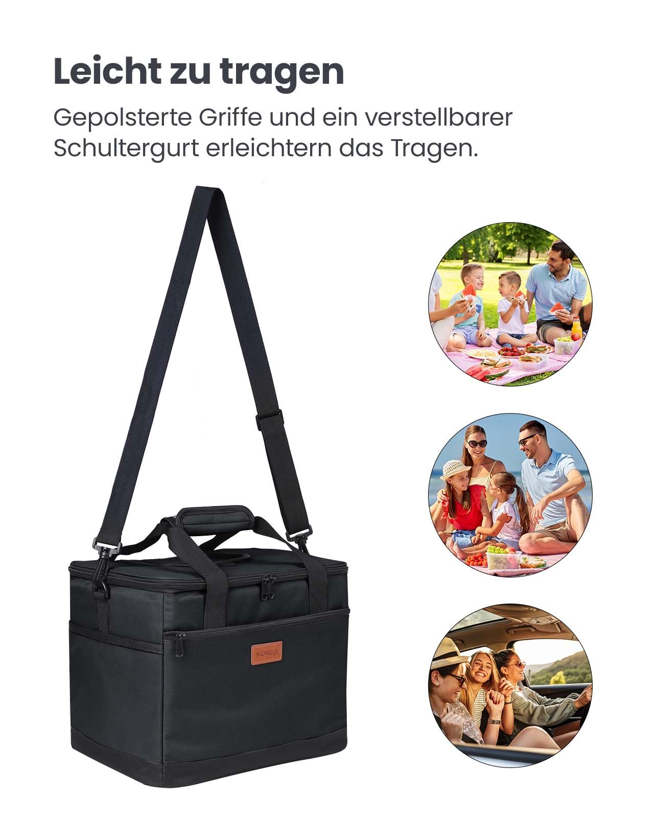 Kollea Kühltasche - 30L Picknicktasche - Isoliertasche - Lunchtasche Hält warm und kalt, Auslaufsicher, Mit Tragegurten, Mehrere Taschen - Ideal für Reisen, Camping, Grillen, Lebensmitteltransport