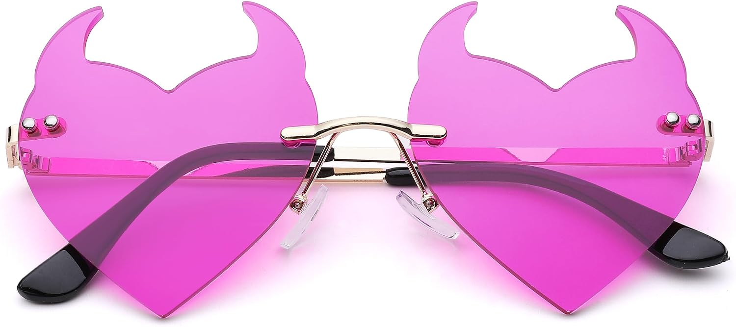 Hycredi Devil Heart Sunglasses for Women Men, Rimless Rave Glasses image 5