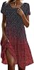 Women's mid long printed dress, bohemian dress, short sleeves, round neck, large size, summer dress, chic and elegant, loose, lightweight, flowing, casual, base for party, beach, travel, holiday