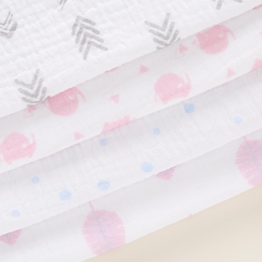 sleepyturtle 5 Pack Baby Burp Cloths, Unisex Newborn Burping Cloths, Soft and Absorbent Muslin Cotton, Large Size for Newborn, (Pink-dx)