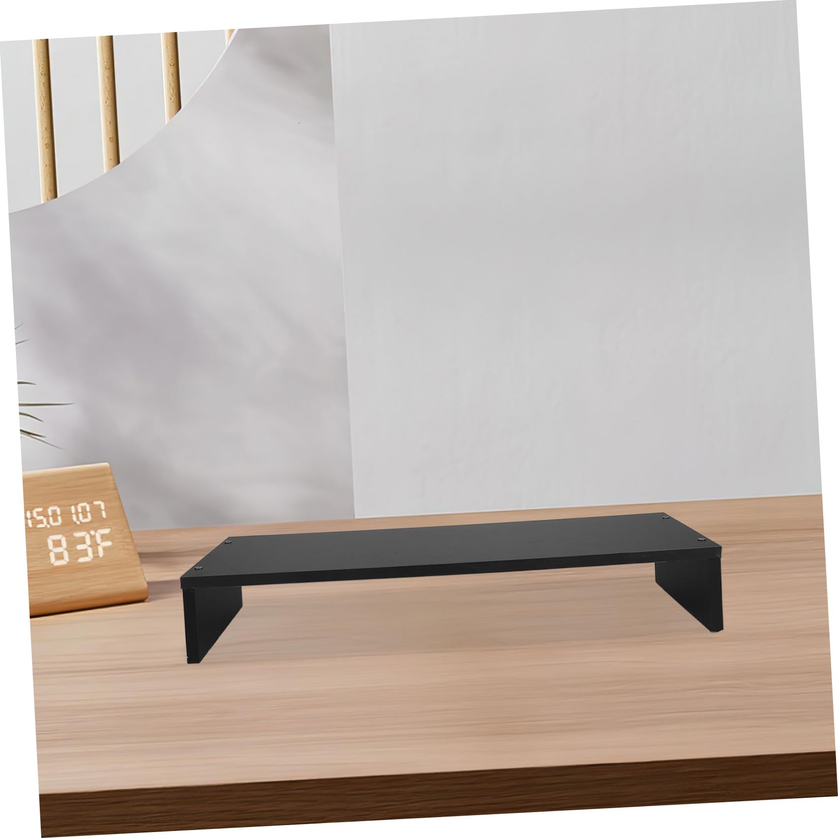 Supporto per Monitor da Scrivania in Legno Nero per Notebook | Rialzo Ergonomico Multifunzione, Stile Minimal e Linee Pulite, per Ufficio e Piano di Lavoro