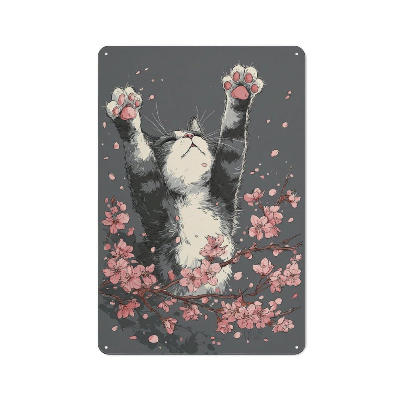 Junmoney Cherry Blossom Cat -1 Retro Metal Sign 30X20cm Featuring For Bar Or Restaurant, For Bar Decor Enthusiasts