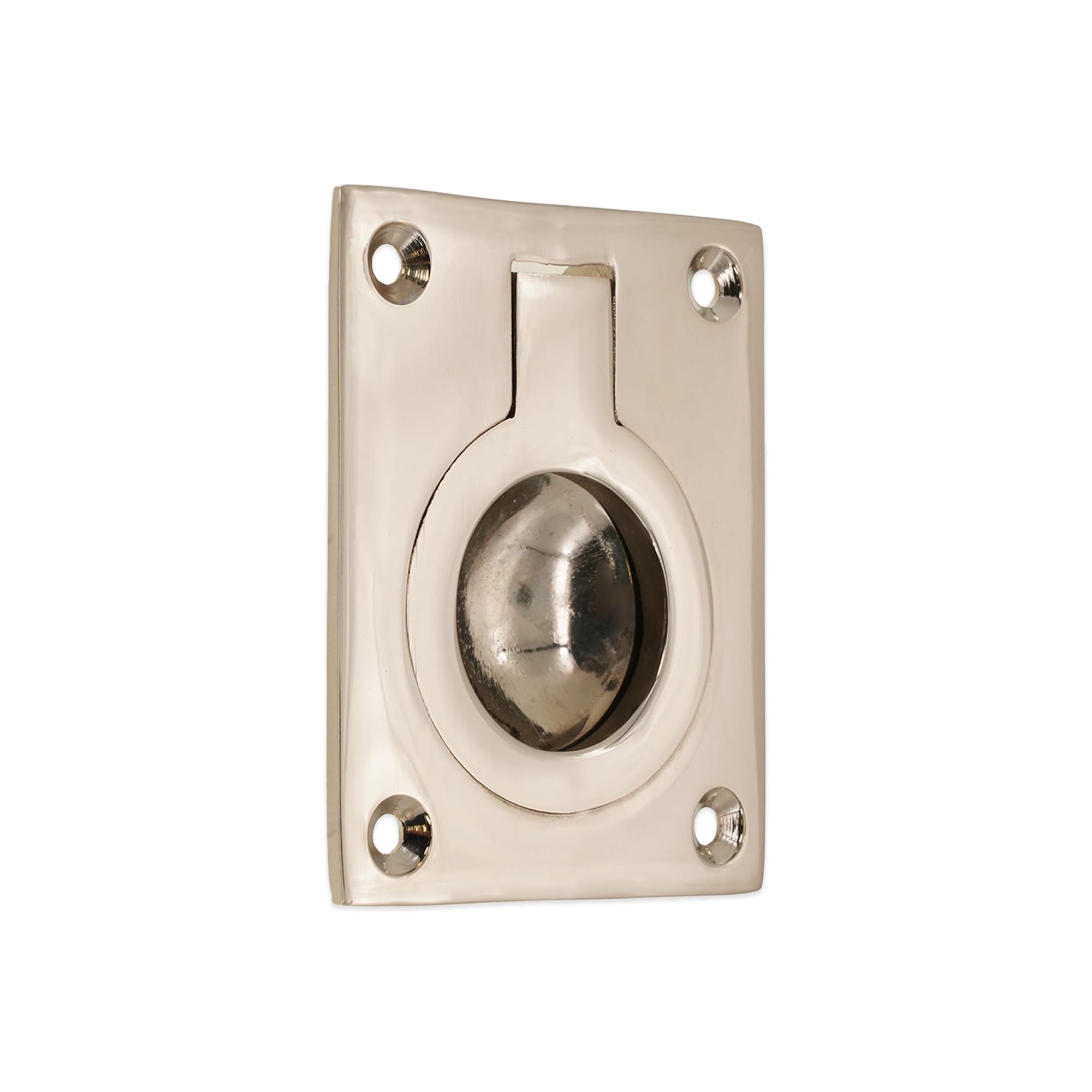 Infinity Decor Polished Nickel Solid Brass Flush Ring Pull Handle Hatch 60Mm X 50Mm Cabinet Hidden Handle Ideal For Cupboard Doors, Windows, Wardrobe, Drawer (Polished Nickel)
