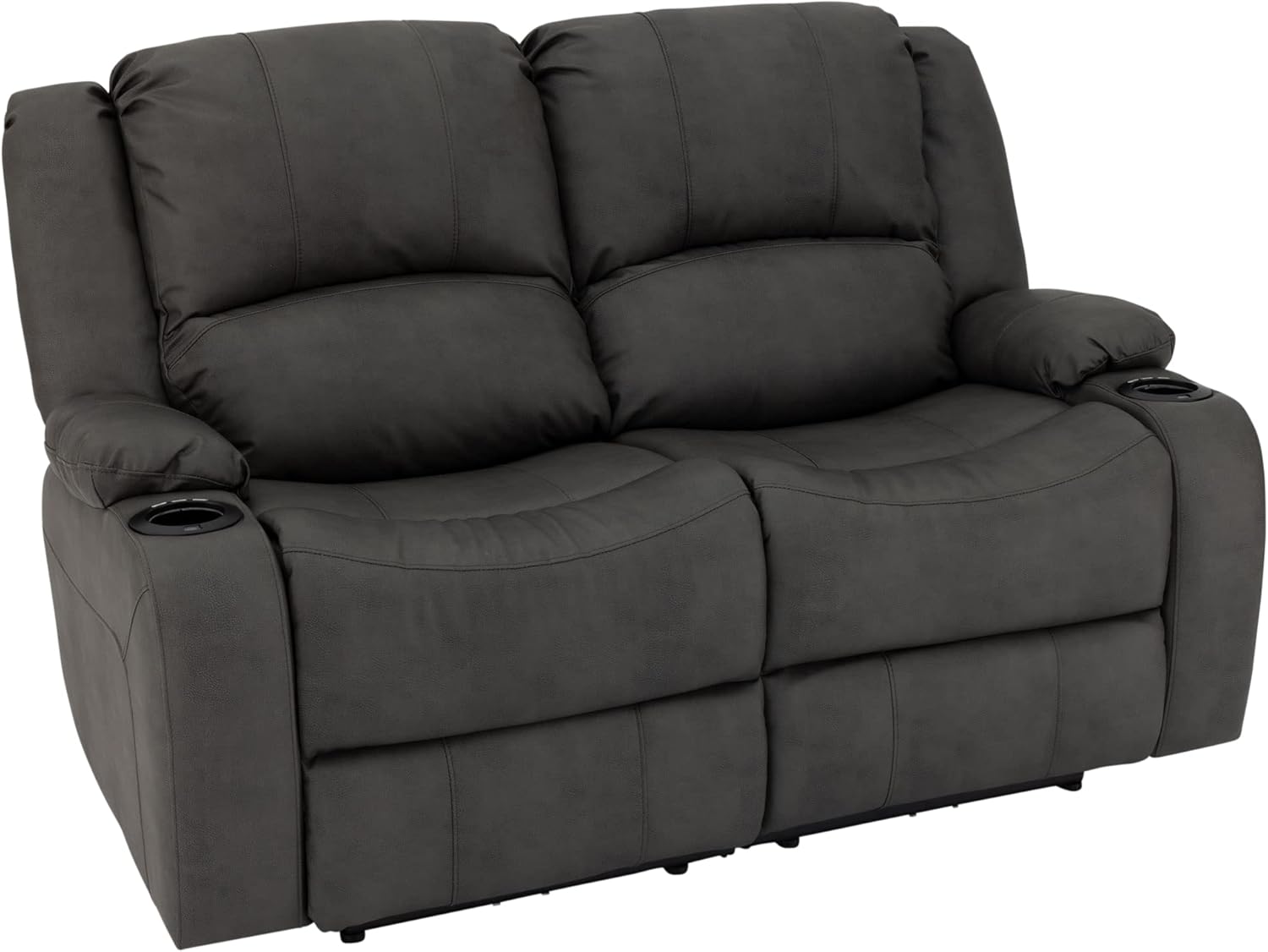 RecPro Charles 58" Powered Double RV Wall Hugger Recliner Sofa RV Loveseat with Upgraded 2023 Fabric (Gunmetal)