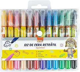 Giz de Cera Retrátil 12 Cores, BRW