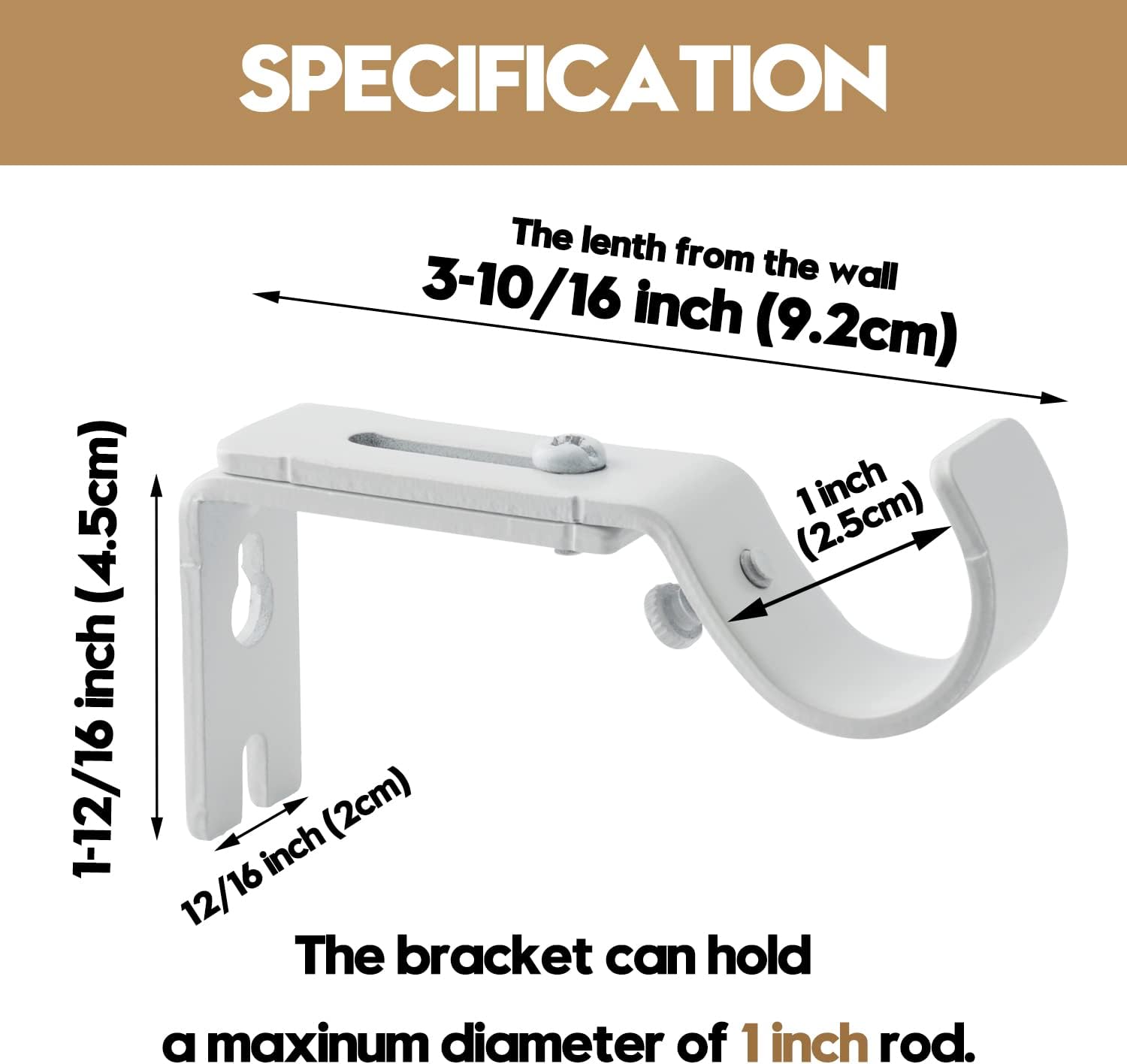 AddGrace Adjustable Curtain Rod Bracket Fits up to 1 inch Curtain Rod Sturdy Premium Brackets for Wall Set of 6 White