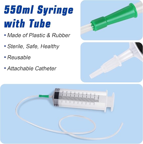 550ml Large Syringes, Syringe with 1m Tube Reusable, Syringe with Cap | Plastic Large Capacity Syringes Individual Sealed for Laboratory, Industry, Garden, Pet Feeding 150/250/350/550ml