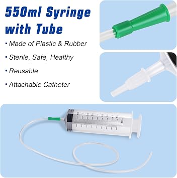 550ml Large Syringes, Syringe with 1m Tube Reusable, Syringe with Cap | Plastic Large Capacity Syringes Individual Sealed for Laboratory, Industry, Garden, Pet Feeding 150/250/350/550ml