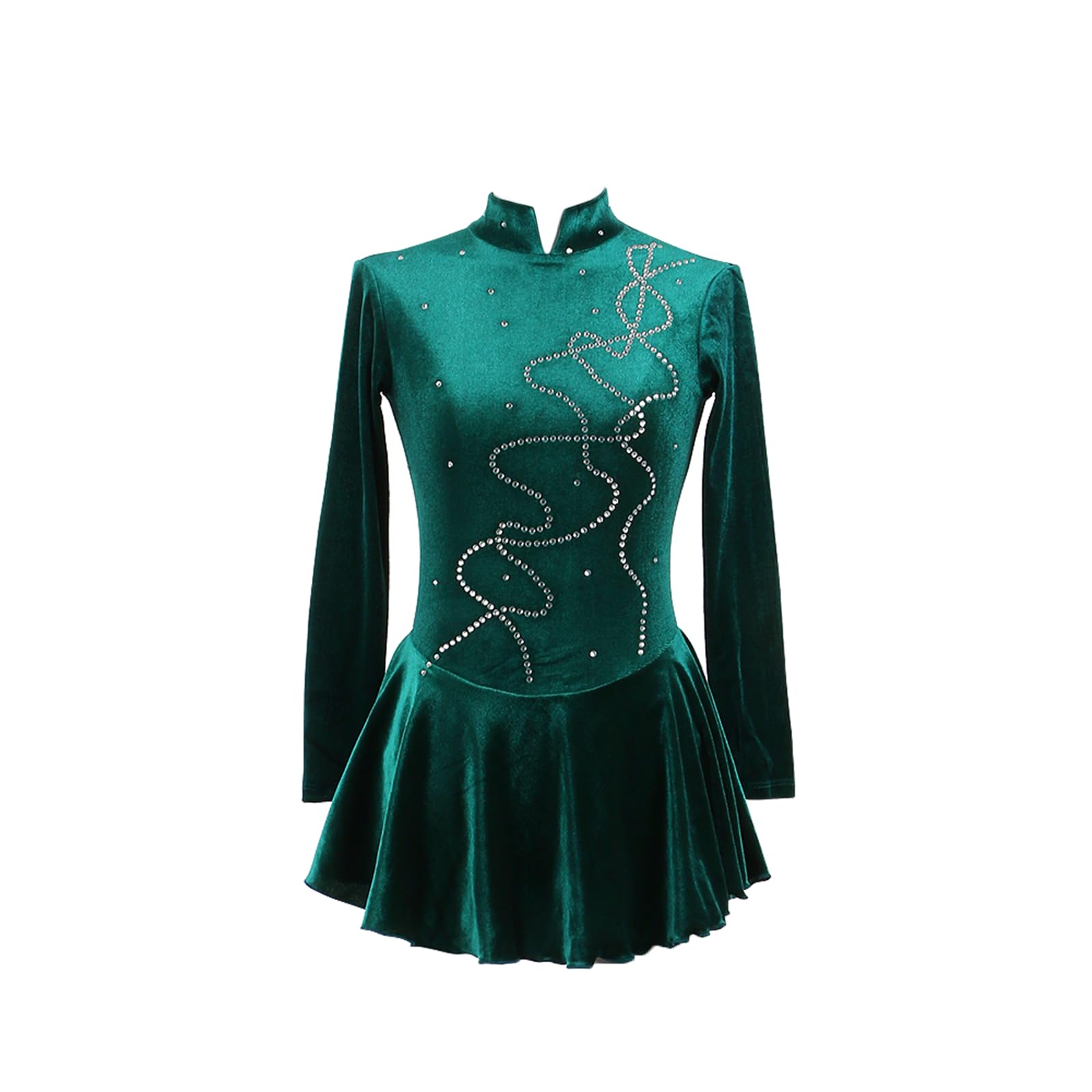 Vestido de Patinaje artístico, Traje de competición de Terciopelo con Diamantes de imitación, Leotardo de Danza de Ballet lírico y Gimnasia, Vestido de Patinaje sobre Hielo (Verde Oscuro L)