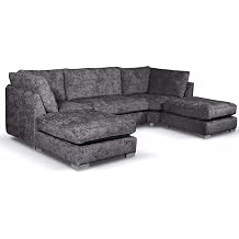Bishop U-Shape High Back Fabric Corner Sofa   Large 6 Seater Living Room Couch   Modern Comfortable U-Shaped Sofa in Charcoal, Silver, Platinum, Grey, Charcoal