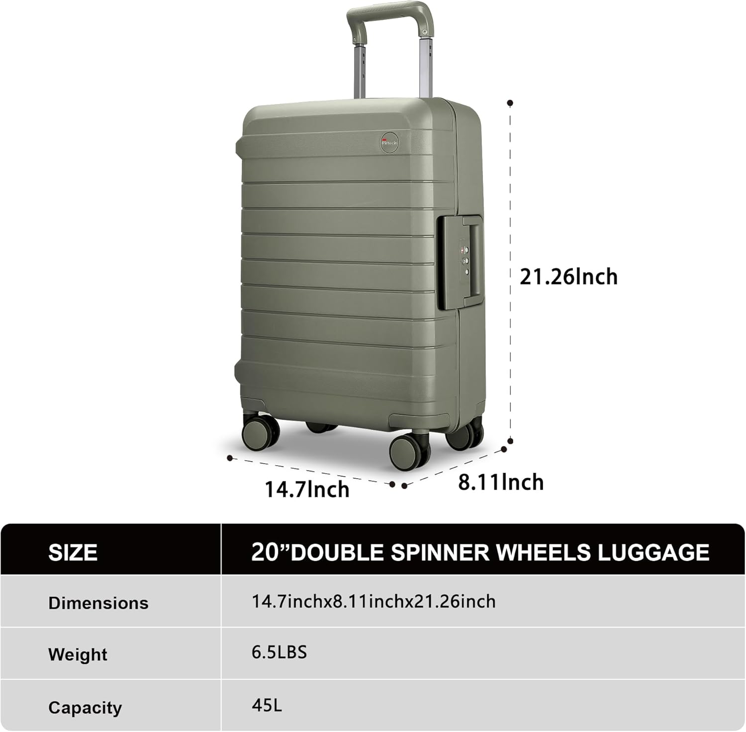 Luggage Sets 2 Piece, 20/28 Inch Hardside Zipperless Durable Suitcases with Spinner Wheels & TSA Lock, Green