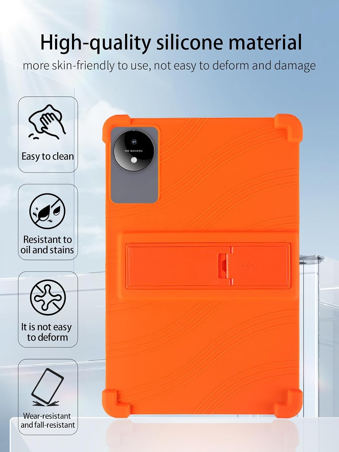 for JUNYANG Q16W Android 15 Tablet,11" 2.5K Ultra Clear Display Tablet Model Case,UYRUREL Soft Silicone Adjustable Stand Cover Lightweight Kids Friendly,Orange. image 5