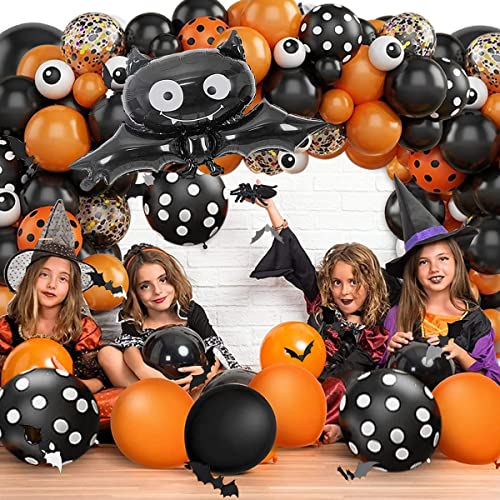 Halloween Balloons Arch Garland Kit, 130 Pcs Black Orange Confetti Balloons With 3D Bat Sticker For Kids Halloween Birthday Hocus Pocus Party Decorations…… #TOP5
