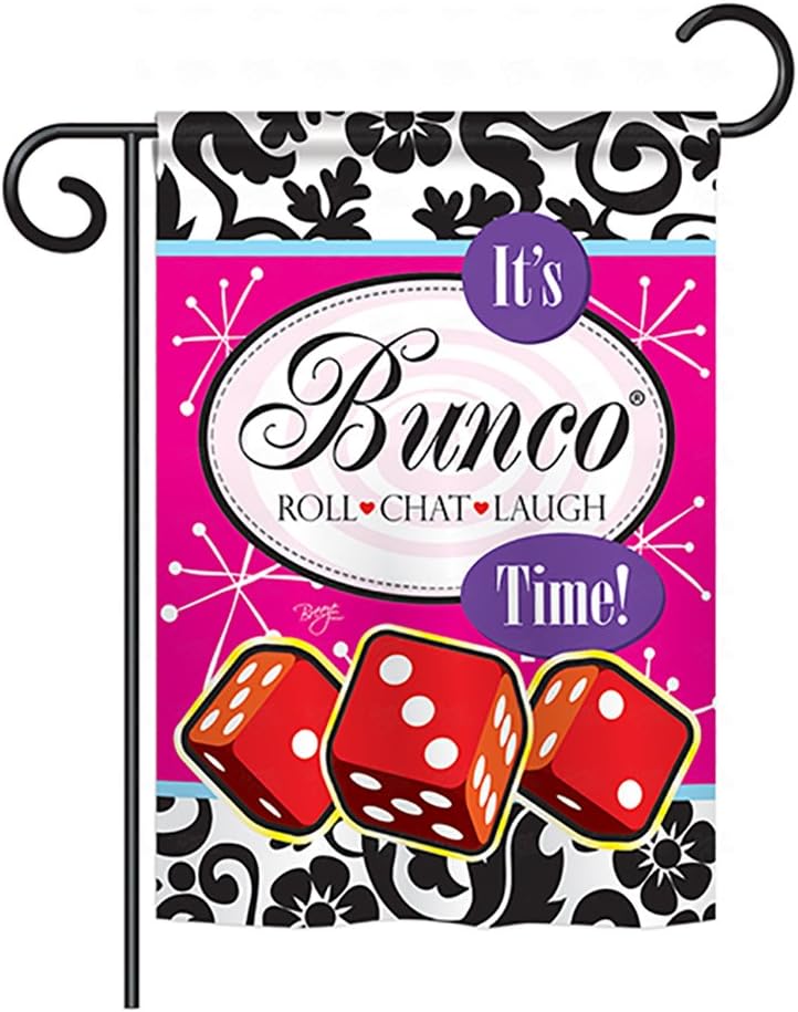 It's Bunco Time Garden Flag Roll Chat Laugh Tapestry Breeze Decor Home Canvas Game Night Decorations Yard Sign Event Wall Decorative Dice Theme Poster House Party Banner Gifts for Grandma Made in USA