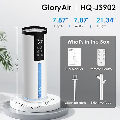 Miniatura 9 de Humidifiers for Bedroom - GloryAir 2.11Gal (8L) Quiet Top Fill Cool & Warm Mist Humidifier Large Room 650 ft with Humidistat, diffuser, Auto Mode,