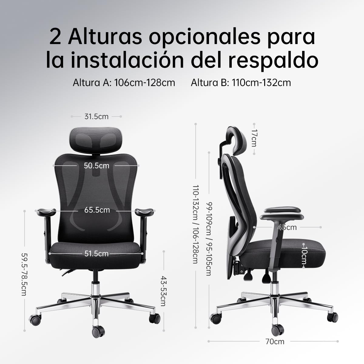 Hbada P3 Silla Ergonomica Escritorio, Silla Oficina Soporte Lumbar, Silla de Ordenador reclinable de ángulo Grande, Respaldo de Malla elástica, Negra