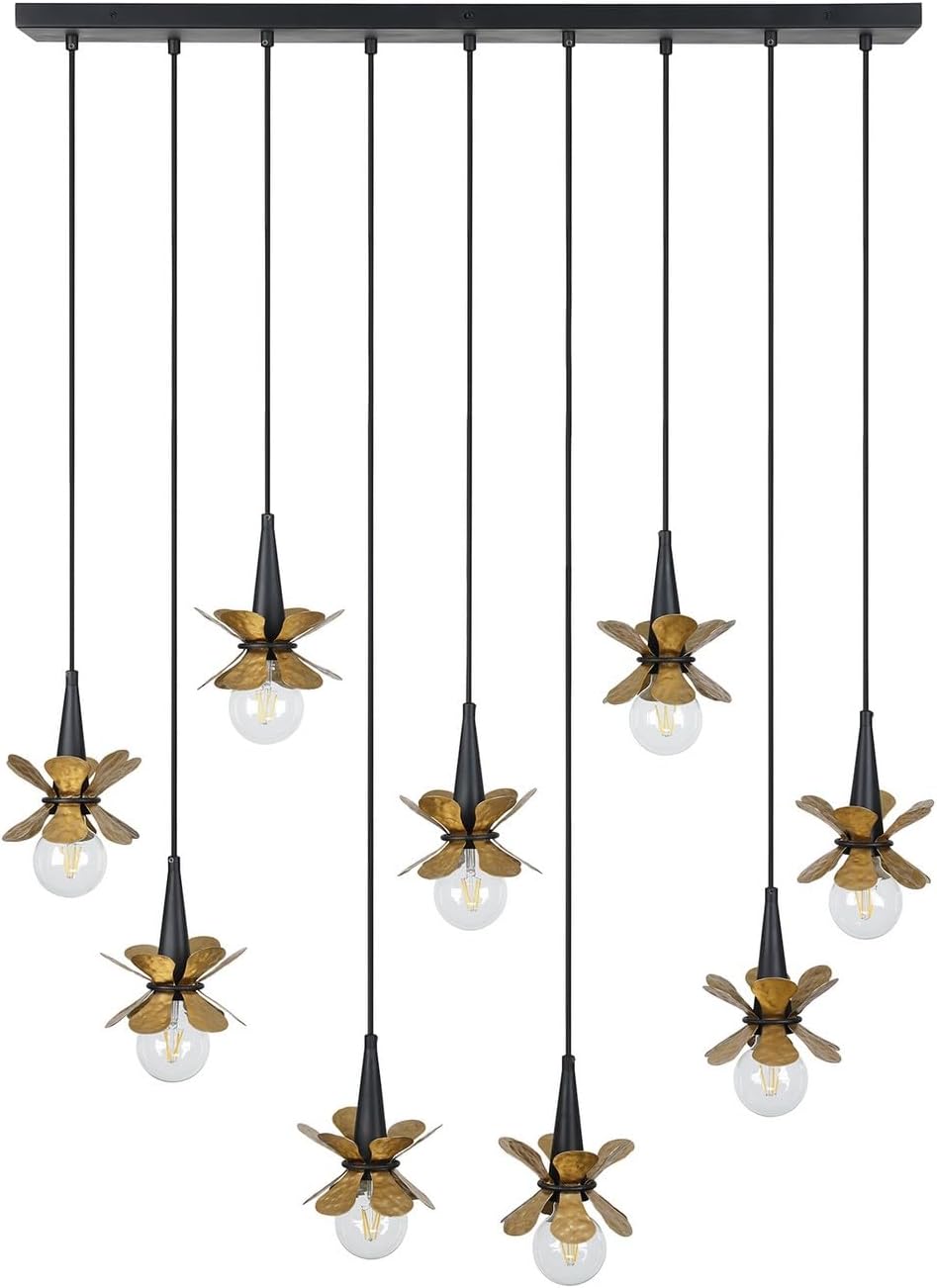Savoy House 1-2185-9-103 Portinatx Farmhouse Vintage Linear Chandelier by Breegan Jane, 9-Light 900 Total Watts, 55" H x 9" W, Satin Black with Hammered Gold