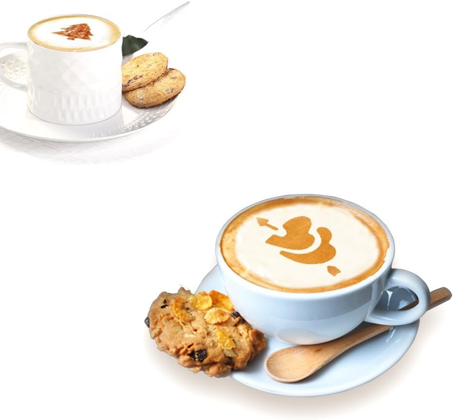 Authentic Crazy Deals homEdge 2 Pcs of Stainless Steel Powder Dredges with 16 Pcs Coffee Printing Molds, Cocoa Powder Shaker and Garland Molds with 16 Patterns for Latte, Mocha, Cuppucino, Latte Accessories Cake Printing,