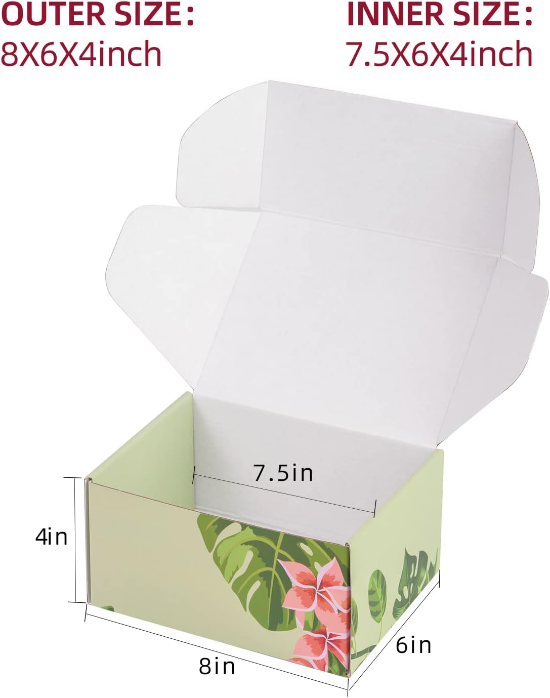 Hawaiian Flower Shipping Boxes Pack of 25 - 8x6x4in Hawaiian Floral Gift Boxes Small Cardboard Corrugated Mailer Shipping Boxes for Small Business Packaging Shipping Mailing