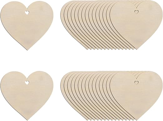 20Pcs 5" Wooden Hearts for Crafts, Wood Predrilled Hearts Cutout Slices, DIY Unfinished Wooden Ornaments Embellishments, Heart Sign TGA for Valentine's Day, Birthday, Party, Wedding Guest Book Decor