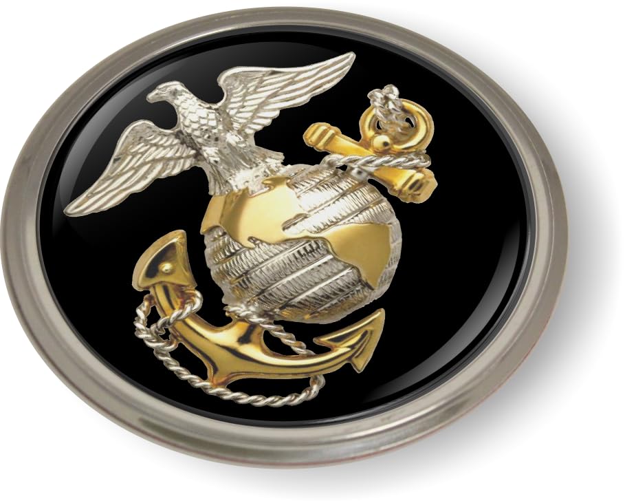 Image of BestLicensePlateFrames - USMC - The Eagle, Globe, and Anchor 3D Domed CAR Emblem Badge Sticker Semi-Flexible Aluminum Bezel - Official U.S. Marine Corps Licensed Product