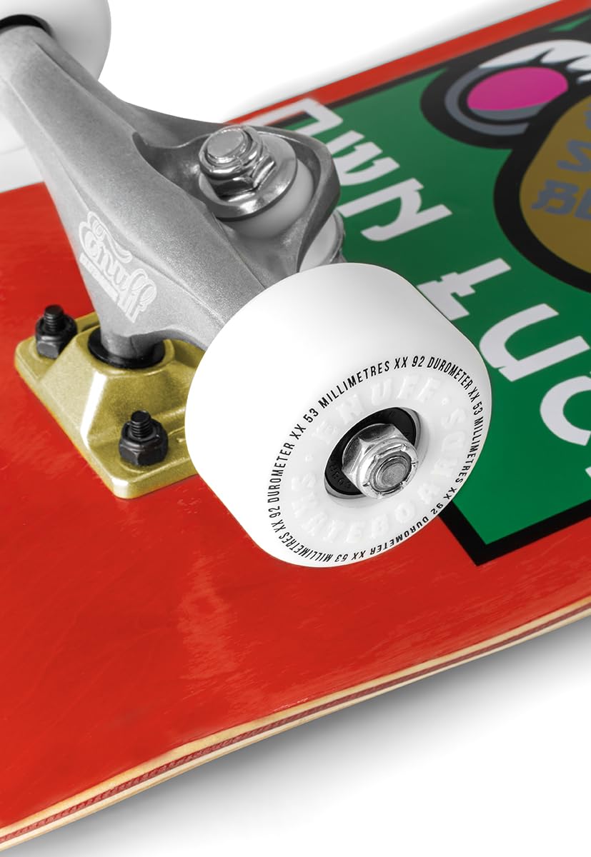 Enuff Lucky Cat Complete Skateboard - 7-warstwowy klonowy pokład i komponenty premium: Decade Pro Trucks, koła 53 mm XX, łożyska ABEC-9, taśma z uchwytem ikony czaszki