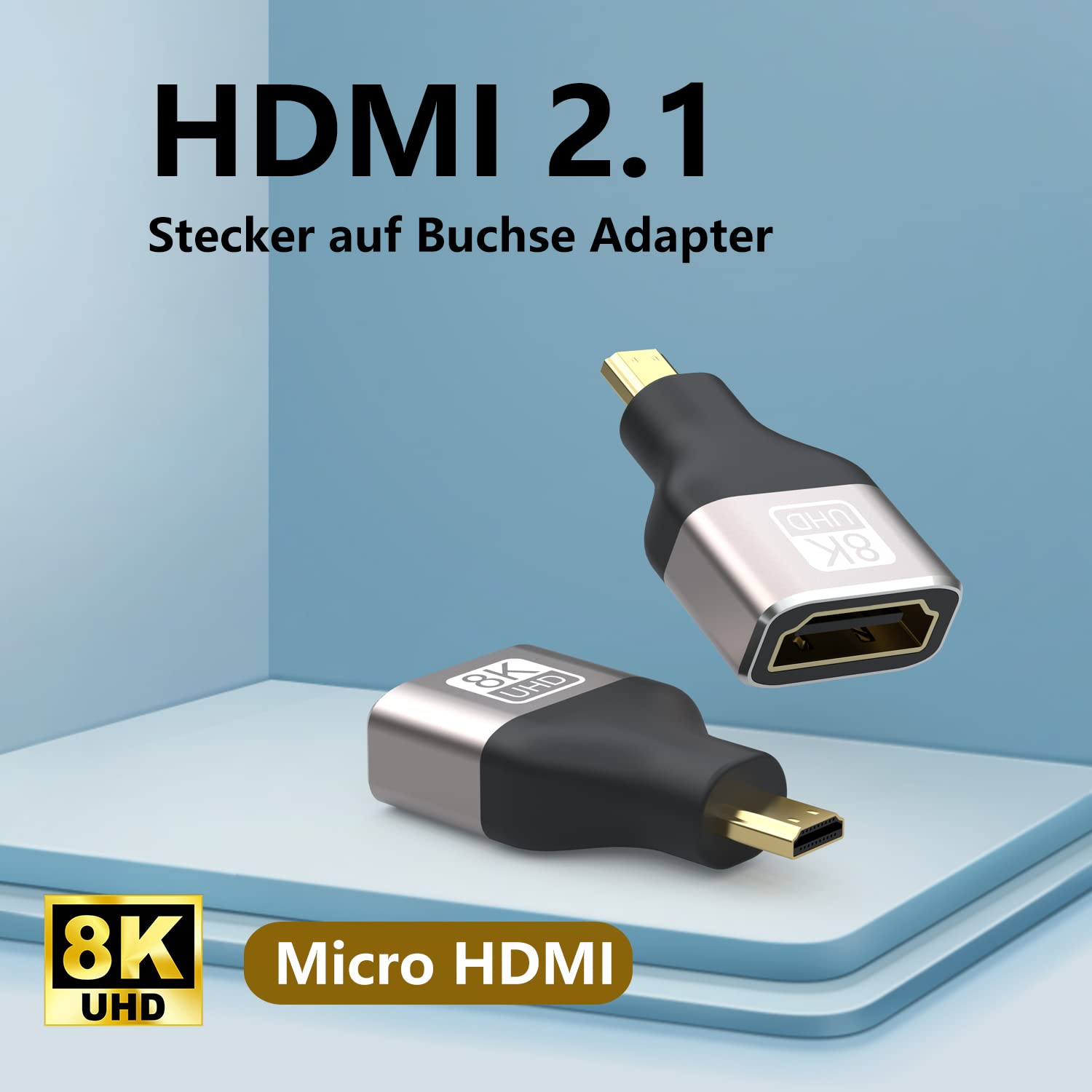 Adattatore Micro HDMI 2.1 A HDMI – 8K 60Hz, Supporto 3D E HDCP, Connettori Placcati Oro, 2 Pezzi, Per Fotocamere E PC