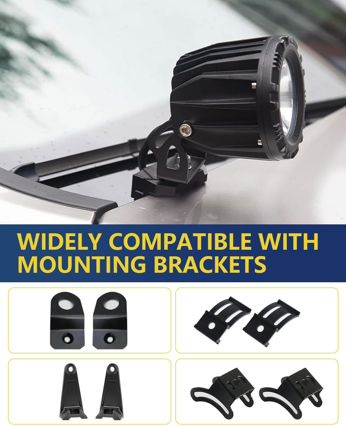Hood Light Mount Brackets 5-Point Lockdown Aluminum Ditch Light Pod & LED Bar Mount No Drilling Universal Hood Hinge Brackets for Truck Jeep SUV 2PCS Black