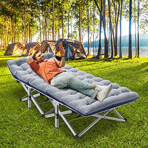 Image of ABORON Camping Cot for Adult 28 inch Extra Wide, 2PK Heavy-Duty 1200D Oxford Cot for Sleeping, Portable Folding Camp Bed with Mat & Carry Bag