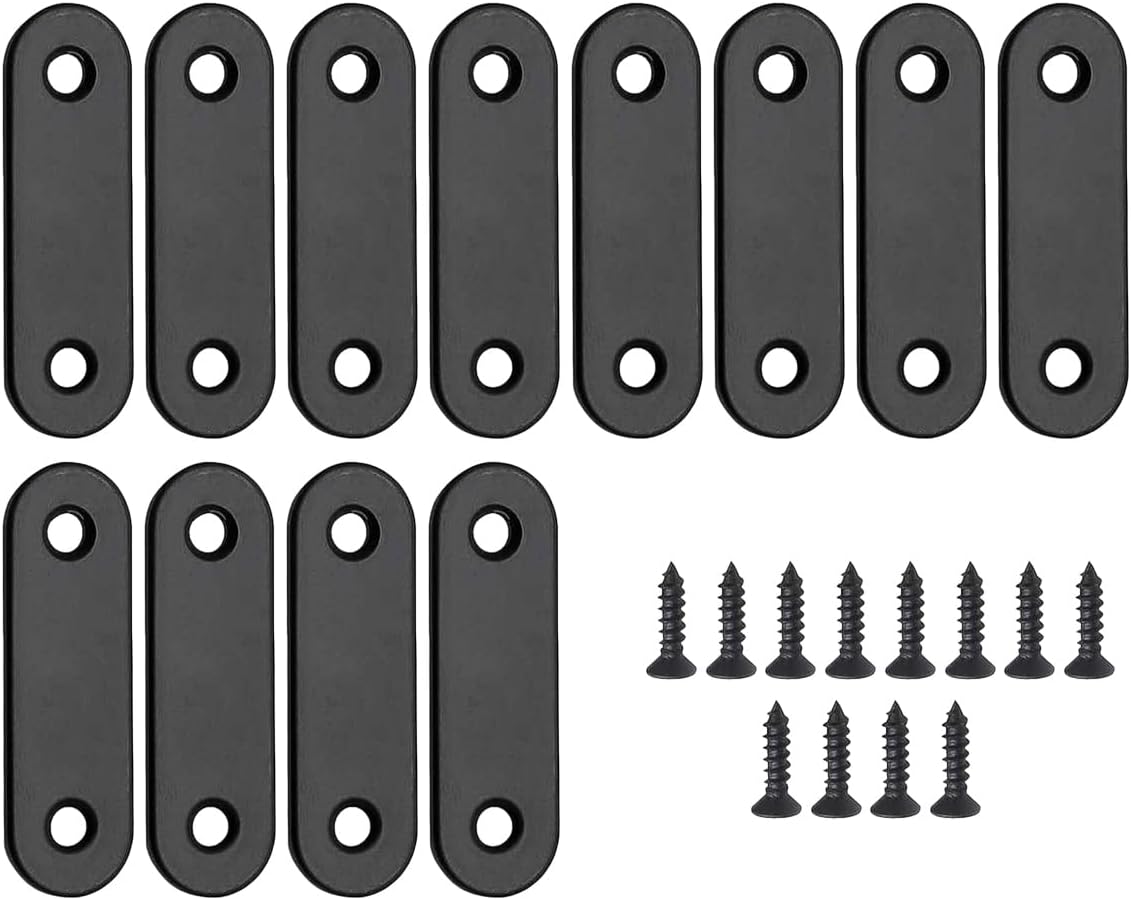 12 Pack 56x16mm Black Oxide Perforated Flat Patch Plates with Screws for Wood and Furniture Repair