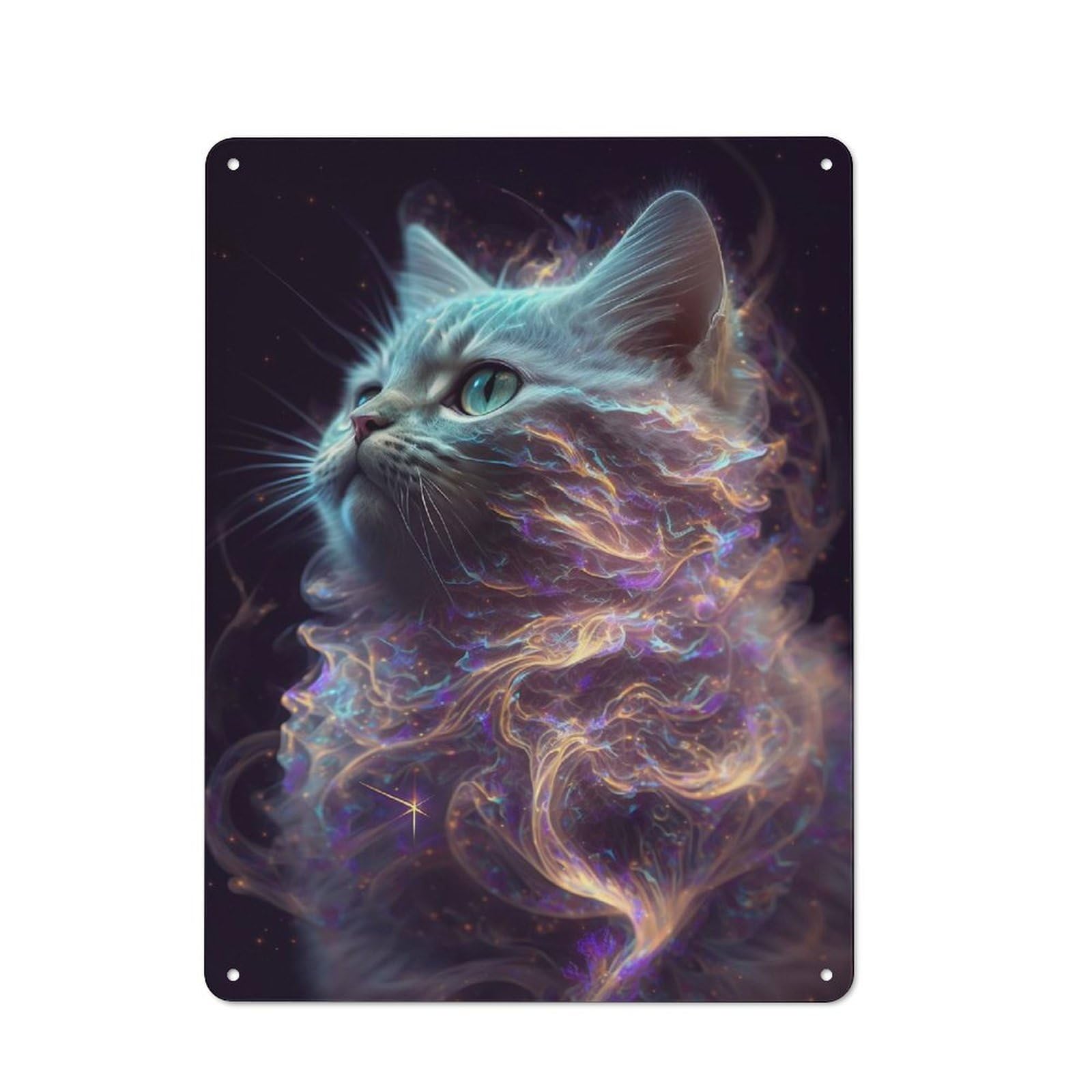 Junmoney Style-4 Metal Wall Plaque With Galaxy Kitten White Cat Design 40X30cm, Retro Room Wall Plaque For Home, Shop, Pub Or Studio Wall
