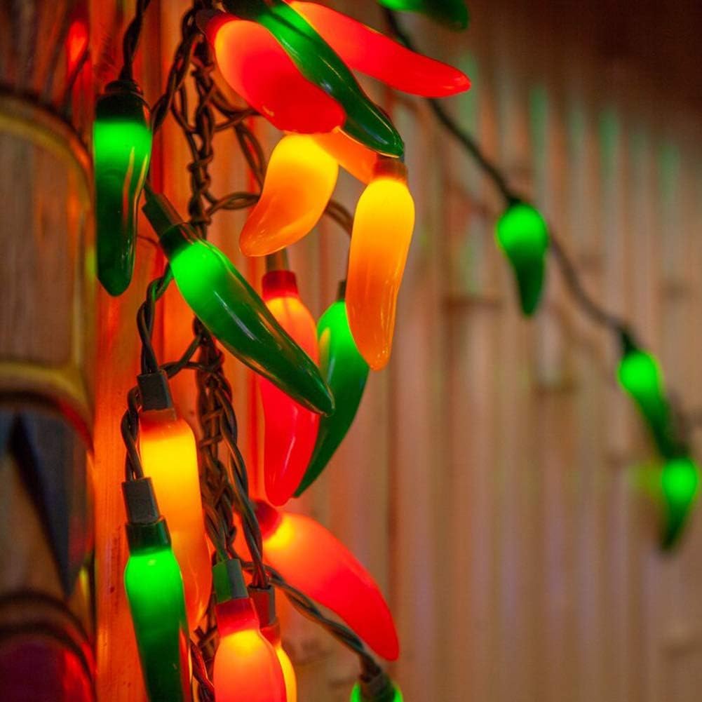 35 LED Multicolor Chili Pepper Lights, 13.6Ft Christmas Outdoor String Lights with Warm White Bulbs, Plug in Fairy Lights for Party Kitchen Patio Garden Decor, Cook Off Decorations for Cinco De Mayo