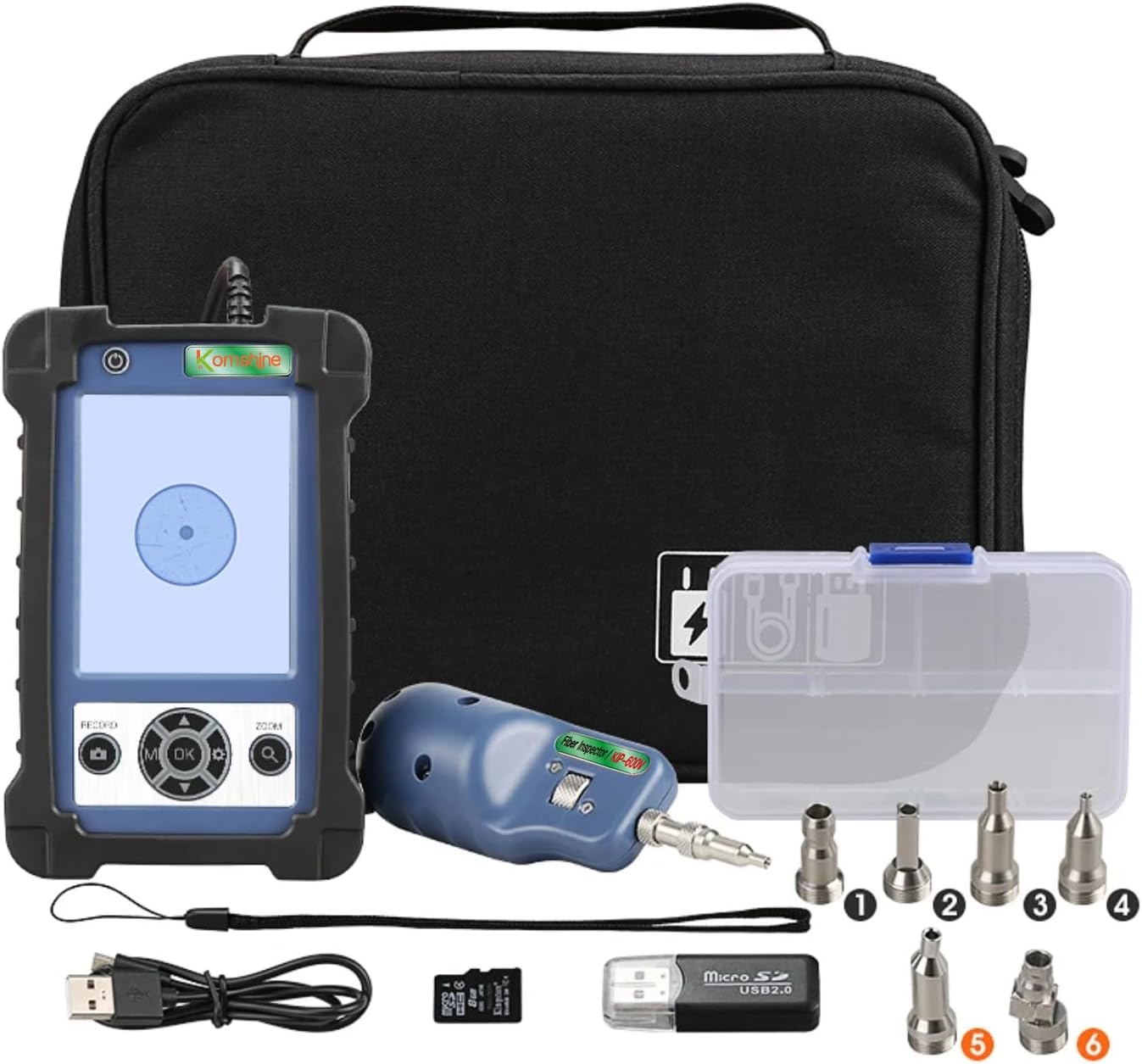 400X Magnification Fiber Optic Inspection Microscope Probe Komshine KIP-600V with 3.5 Inch Display Screen Monitor FTTH + SCA Female Adapter+2.5mm Universial Male Connector for SC, FC, ST