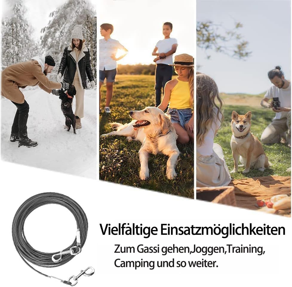Mi Metty Tie-Out Leinen für Hunde,3/6/9/15m Kausichere Hundeleinen,Tie Out Cables Hofleine Für mittlere bis große Hunde (Dark Grey, 10ft(3M))