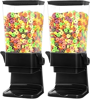 Cereal Dispenser Countertop,Dry Food Dispenser Countertop Large Cereal Containers Storage Dispenser Candy Rice Dispenser Machine Cereal Organizer for Trail Mix, Granola,Nuts,Beans (5.5L Black 2pcs）