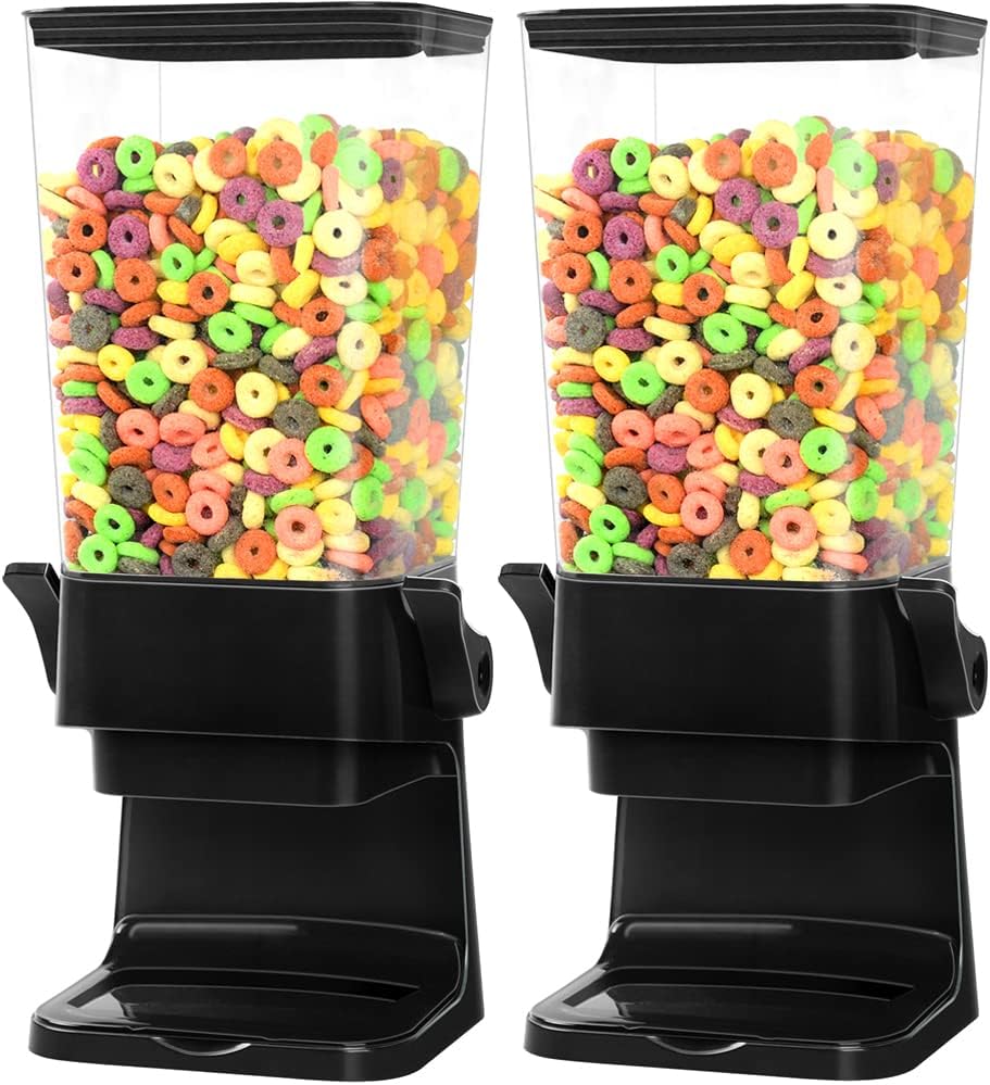 Cereal Dispenser Countertop,Dry Food Dispenser Countertop Large Cereal Containers Storage Dispenser Candy Rice Dispenser Machine Cereal Organizer for Trail Mix, Granola,Nuts,Beans (5.5L Black 2pcs）
