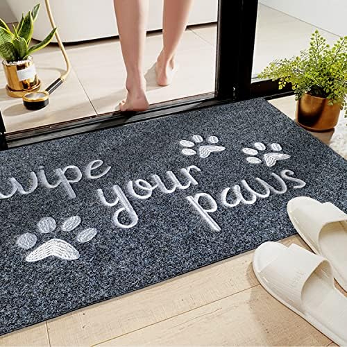 JJUUYOU Welcome Mat for Front Door Wipe Your Paws Doormat Rubber Non Slip Backing Funny Doormat Indoor Outdoor Rug Inside Gray Dirt Mat for Entryway Front Door Porch