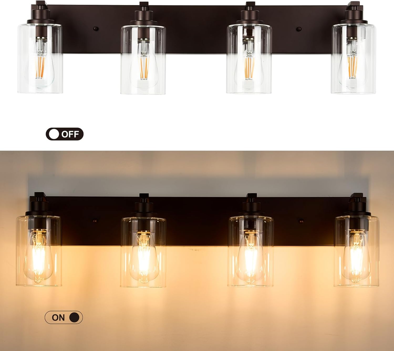 4-Light Bathroom Light Fixtures Modern ORB Vanity Lights for Bathroom Lighting Fixtures Over Mirror with Clear Glass Shade for Cabinet Mirror Bedroom Hallway