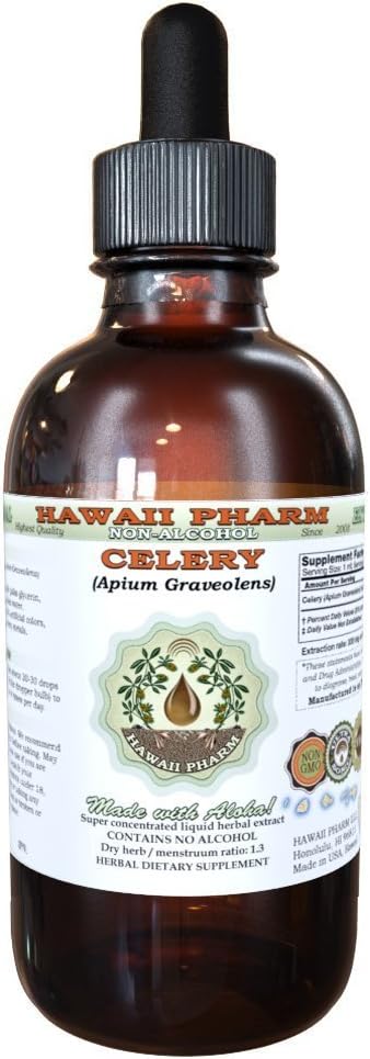 Celery Alcohol-Free Liquid Extract, Organic Celery (Apium graveolens) Dried Fruit Glycerite Hawaii Pharm Natural Herbal Supplement 2 oz Celery Alcohol-Free Liquid Extract, Organic Celery (Apium graveolens) Dried Fruit Glycerite Hawaii Pharm Natural Herbal Supplement 2 oz