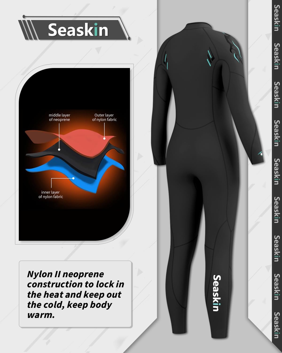 Seaskin Womens Wetsuit 5mm Front Zip Full Wetsuit