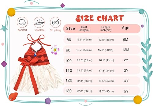 Miniatura 3 de HenzWorld Disfraz de princesa de Moana para niñas pequeñas, vestido de aventura, Halloween, cosplay, fiesta, tema, cumpleaños, conjunto de