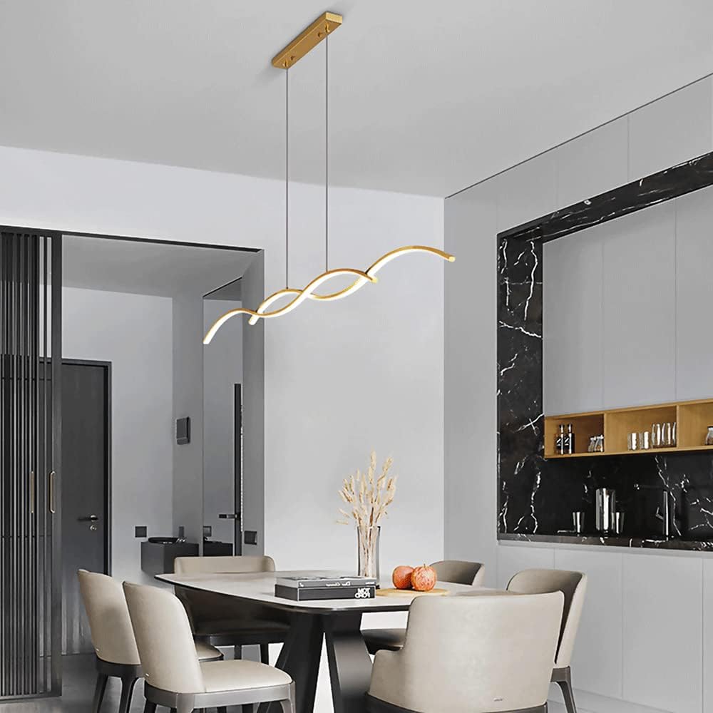 Suspension En Laiton Torsadé, Lampes Suspendues À Bande Créative, Lumière D'Ambiance Led Moderne, Longues Suspensions D'Îlot De Cuisine, Longs Lustres De Salle À Manger Minimalistes 3 Modes De