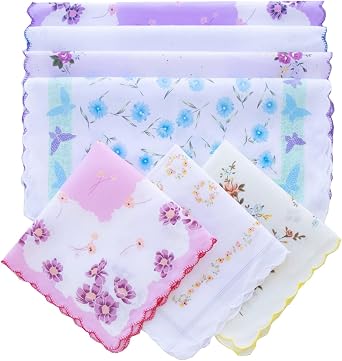 CoCoUSM Womens Vintage Floral Handkerchiefs Fabric Cotton Hankies