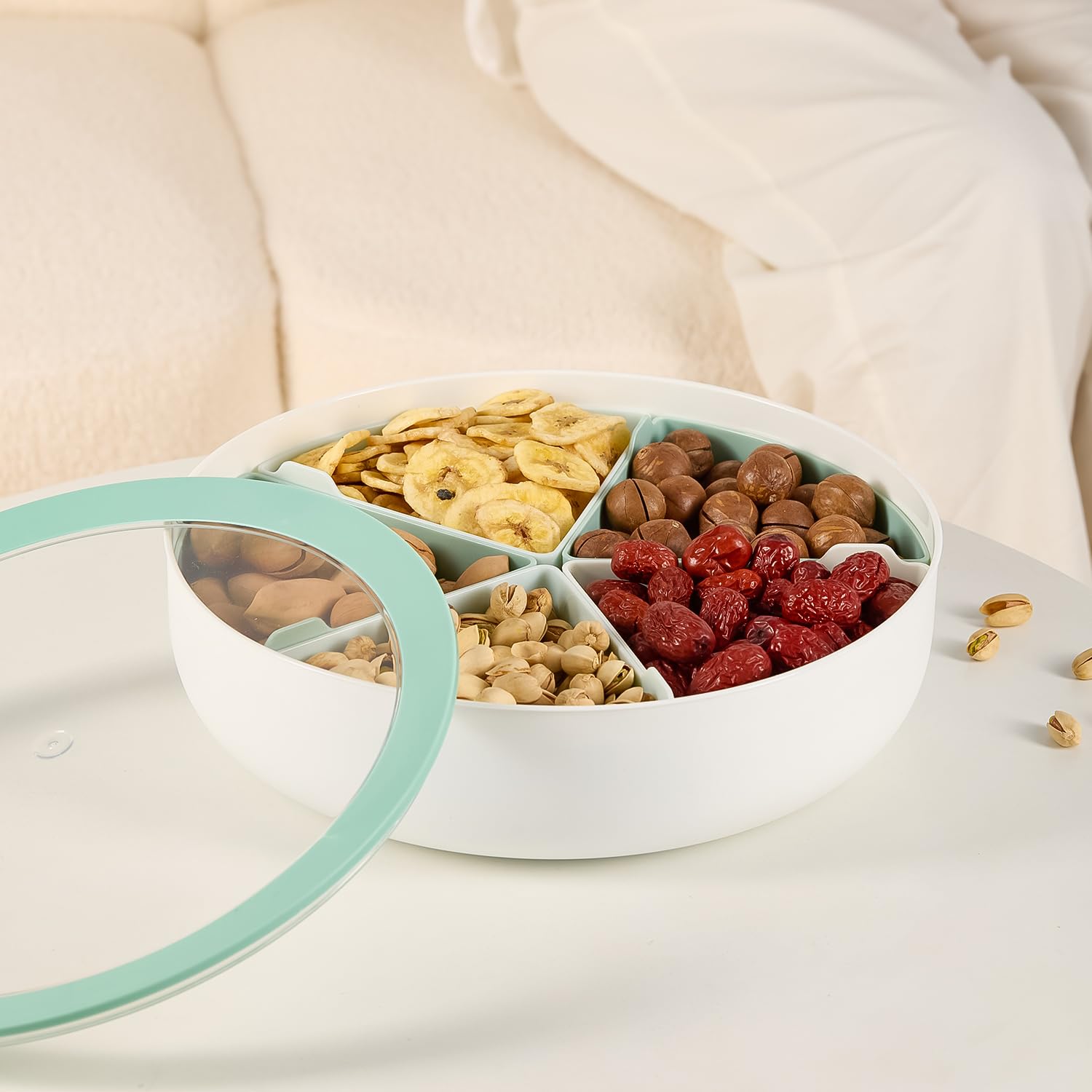 SPORWAY 4 piatti da spuntino: ciotole per snack e ciotole, patatine fritte, ciotole per snack con scomparti, piatti da portata per antipasti, salse, noci, frutta secca, cibo, feste a casa