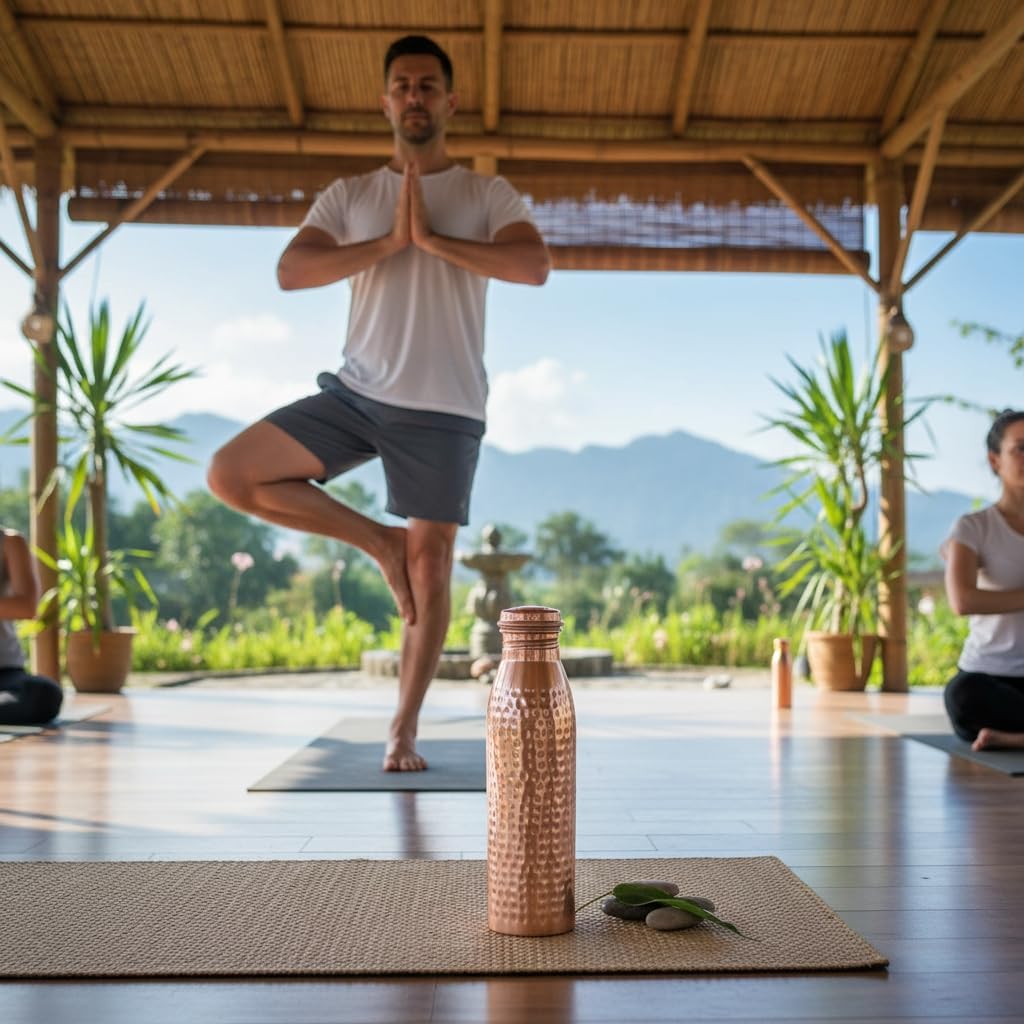 Pure Copper Water Bottle (34 oz), 100% Handmade Ayurvedic Drinking Water Bottle with Leak-Proof Lid, Includes Cleaning Brush & Gift Pouch, BPA-Free Rustic Hammered Copper Bottle - Image 5