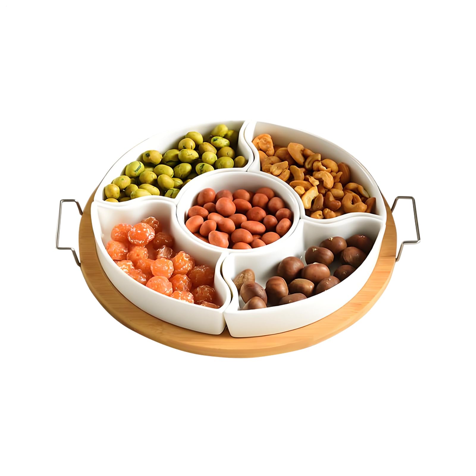 Plateau Snack Plat Apéritif Rond Amovible À 5 Compartiments