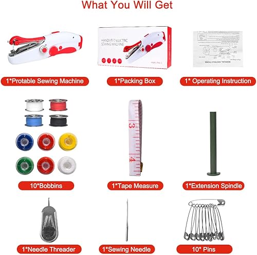 Miniatura 7 de Máquina de coser de mano, mini máquina de coser eléctrica portátil para adultos principiantes, fácil de usar y puntada rápida, adecuada para ropa,